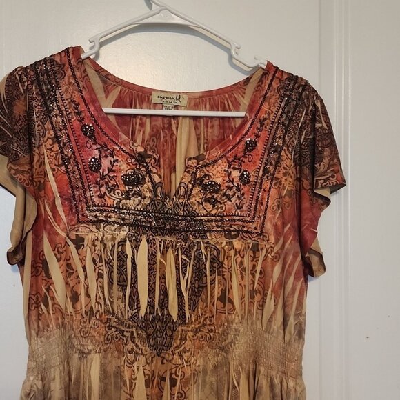 One World Festival Midi dress size Large Enbellished Neckline - Picture 3 of 7